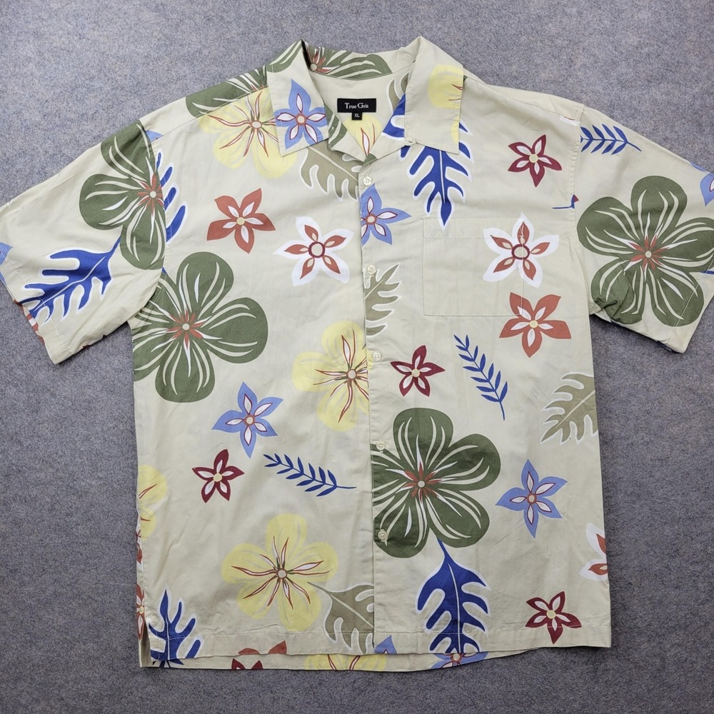True Grit‎ Shirt Mens XL Multicolor Floral Hawaiian Button Front Short Sleeve
